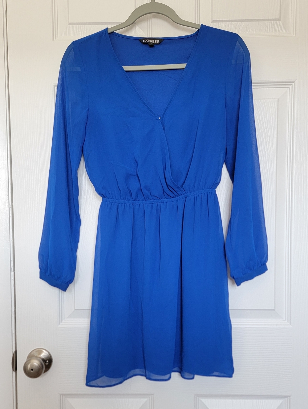 Royal Blue Express Long Sleeve Surplice Wrap Dress Size XS